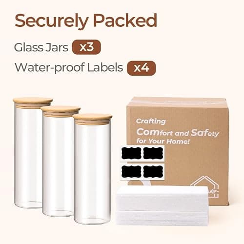 ComSaf Glass Spaghetti Pasta Storage Container with Lids 2 Qt Set of 3, Tall Clear Airtight Food Storage Jar with Wood Cover Kitchen Pantry Storage Container for Noodles Flour Cereal Coffee Beans thumbnail 8