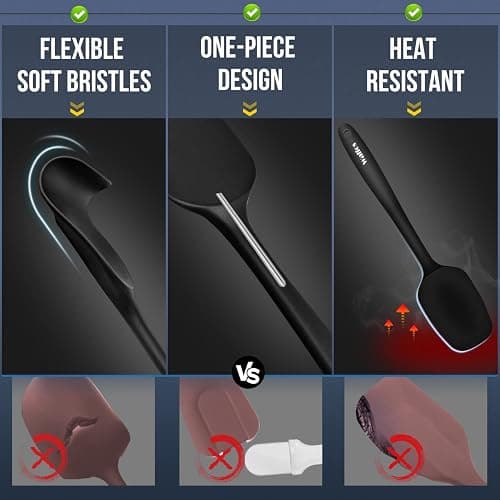 Walfos Silicone Spatula Set of 8(600°F）- Heat Resistant Kitchen Silicone Scraper Spatulas & Mini Spatulas, One-Piece Seamless Design, Perfect for Cooking Mixing & for Non-stick Cookware,black thumbnail 6