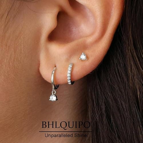 BHLQUIPO Gold Earrings for Women Trendy Set of 3 Pair Dainty Gold Dangle Small Hoop Stud Earrings for Women 14K Gold Plated Huggie Hoop Earrings for Women Cartilage Second Hole Earrings Stack for Women thumbnail 2
