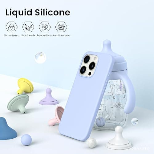 ORNARTO Compatible with iPhone 15 Pro Case 6.1", Liquid Silicone 3 Layers Full Covered Soft Gel Rubber Cover, Shockproof Protective Slim Phone Case with Anti-Scratch Microfiber Lining-Baby Blue thumbnail 3