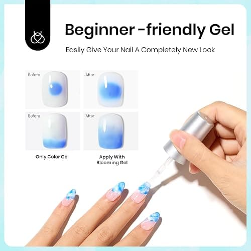 Beetles Blooming Gel Nail Polish, 20ml Hema-Free Clear UV LED Blossom Gel Polish for Spreading Effect Marble Natural Stone Watercolor Floral Soak off Uv DIY Manicure Large Capacity - 0-0-20ml Hema Free Nail Blooming Gel thumbnail 3