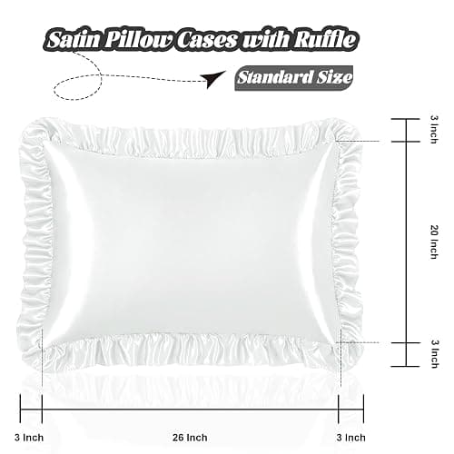 Homiest Ruffle Satin Pillowcase for Hair and Skin, Standard Size Satin Pillow Covers Silky Pillow Cases Set of 2, Satin Ruffled Pillowcase with Envelope Closure, Anti Wrinkle Pillow Shams (White) - Standard - 20 x 26 Inch - White thumbnail 3
