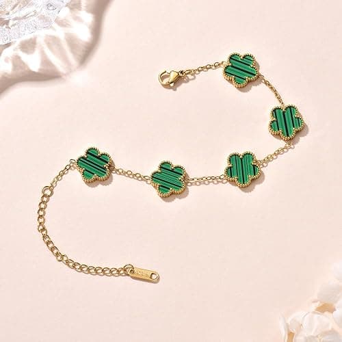 FLY FEI 18K Gold-Plated Four Leaf Clover Bracelet for Women,Adjustable lucky Bracelet Set Jewelry Gift-Hypoallergenic Charm for Birthdays, Wellness & Daily Wear thumbnail 6