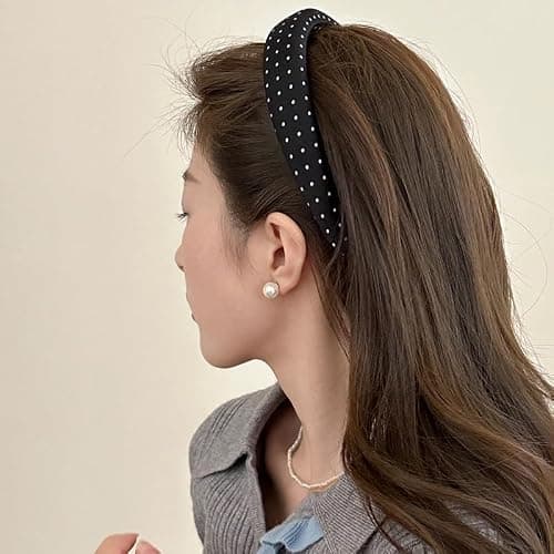 Vintage Polka Dot Hair Accessories Padded Headbands for Women Girls White Polka Dots Headband Costume for Christmas Halloween Headband Non Slip for Women Girls Soft Ribbon Headbands with No Teeth thumbnail 4