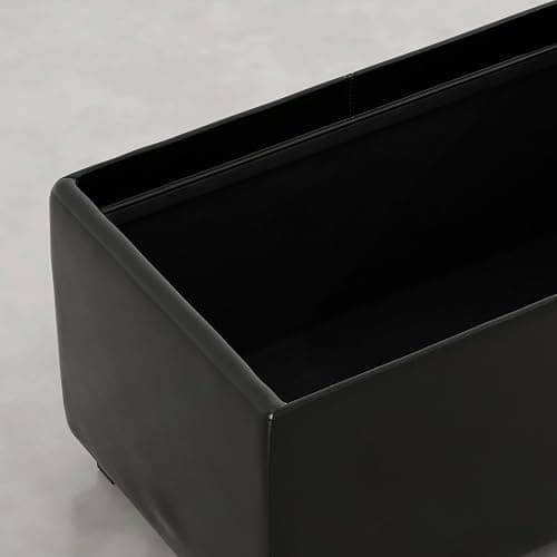 SIMPLIHOME Avalon 42" Wide Vegan Leather Ottoman in Carbon Black thumbnail 3