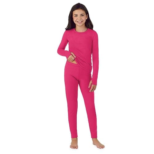 Cuddl Duds Girls Cold Weather Fleece-Lined Thermal Underwear 2-Piece Set - Kids Long Sleeve Top and Leggings Long Johns thumbnail 2