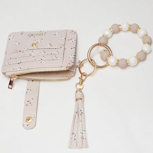 COOLANS Silicone Bracelet Wristlet Wallet Credit Card Holder RFID,ID Window,Key Ring Tassel,Slim Wallet Women Keychain Purse thumbnail 4
