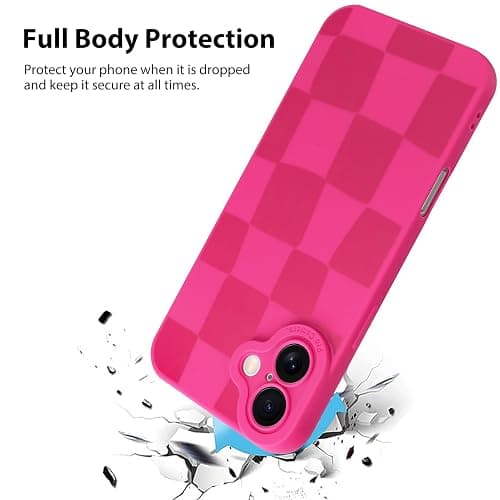 KANGHAR Compatible with iPhone 16 Case Checkered -Hot Pink | Silicone Cute Pattern, Camera Protection Soft Slim Phone Case for Girls Women thumbnail 2