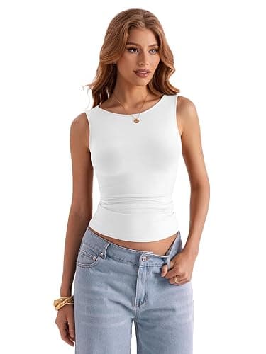 Eachyes Womens Boat Neck Tank Tops Sleeveless Slim Fit Shirts Summer Going Out Y2K Fashion Outfit Clothes thumbnail 4