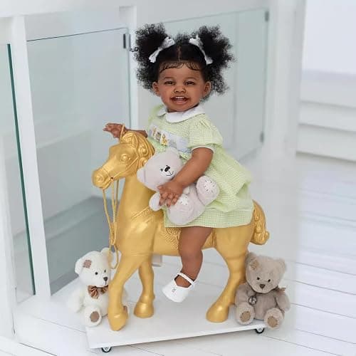 Wamdoll 24Inches Sweet Smiling Rooted Curly Hair Lifelike Reborn Baby Girl Dolls that Look Real and Feel Real, Realistic Newborn Toddler Collectible Art Doll in Dark Brown Skin thumbnail 3