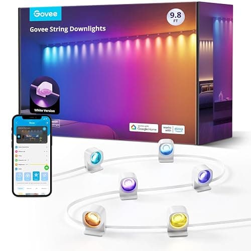 Govee RGBIC String Downlights, Smart LED String Lights Works with Alexa, Color Changing Indoor Wall Light Fixture for Party, Music Sync, 9.8ft with 15 LEDs, White - Image 1