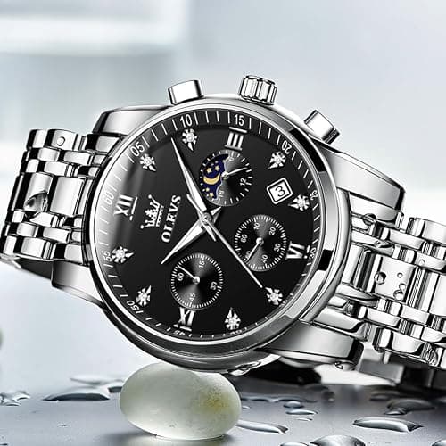 OLEVS Watch for Men Diamond Business Dress Analog Quartz Stainless Steel Waterproof Luminous Date Two Tone Luxury Casual Wrist Watch thumbnail 7