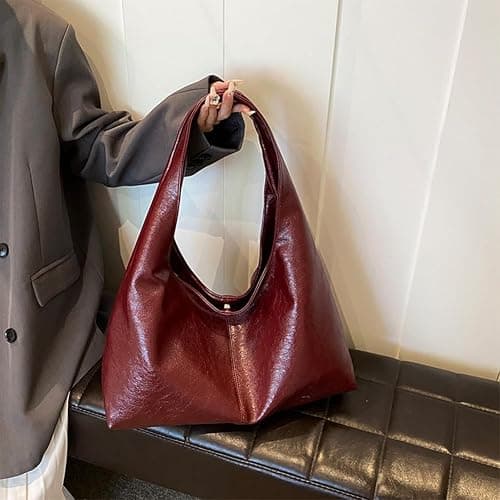 JOLILUNA Burgundy Purse Large Tote Bags for Women Slouchy Hobo Bag Leather Hobo Bags for Women thumbnail 5