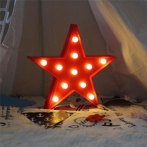 Marquee Light Star Shaped LED Plastic Sign-Lighted Marquee Star Sign Wall Décor Battery Operated (Red) thumbnail 4