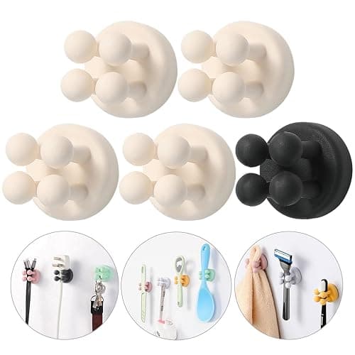 iBetterLife 5Pcs Self-adhesive Hooks Holders - Mounted to Wall Mirror for Clipping & Hanging Toothbrush Razor Towel Key Plug Cable, Utility Holder for Kitchen Bathroom Home Office Dorm Room Essentials - Image 1