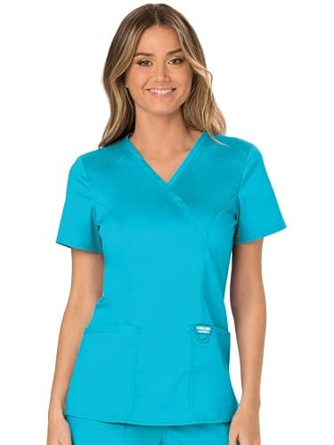 Cherokee Scrubs Top for Women Mock Wrap with 3 Pockets, Soft, 2-Way Stretch & Durable Fabric - WW610 - Image 1