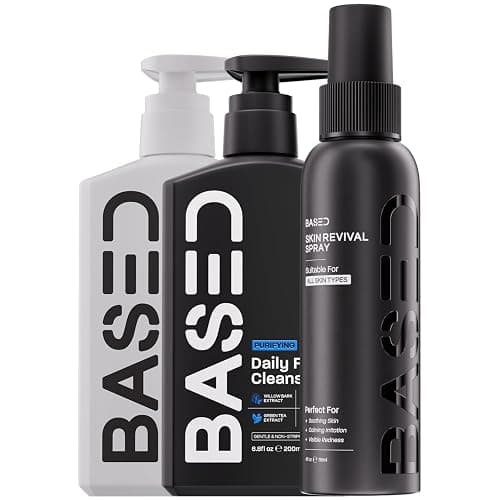 BASED Skincare Trio - Daily Facial Cleanser, Moisturizer & Skin Revival Spray - Complete Men's Skincare System - Hypochlorous Acid, Bamboo Charcoal & Ceramides - All Skin Types - Image 1