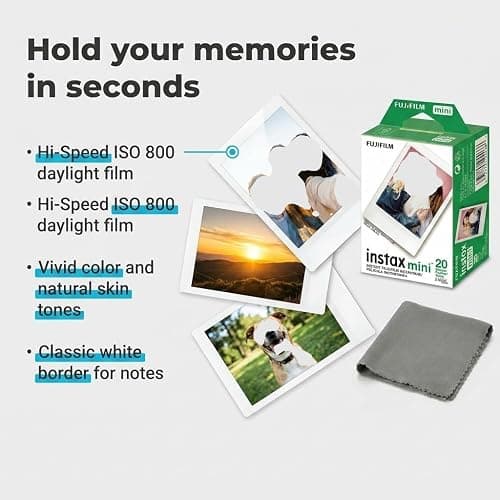 Fujifilm Instax Mini Instant Film, 100 Sheets – White Daylight ISO 800 for Instax Mini 13, 12, 11, 41 Cameras –Bundeld with The Tudak Store Microfiber Cleaning Cloth thumbnail 2