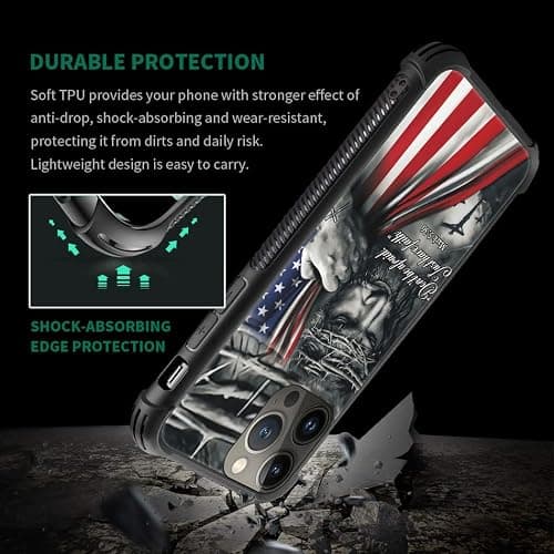 DAIZAG Case Compatible with iPhone 15,Shockproof Soft Phone Cover for Boy Men Gift Case,Christian Jesus God Bless American Flag thumbnail 2