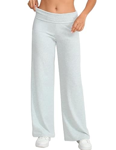 HeSaYep Women's Wide Leg Sweatpants Workout Lounge Pants Fold Over Low Rise Yoga Pants - Image 1