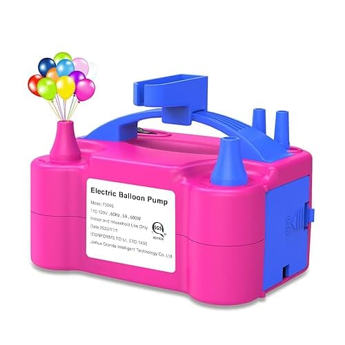IDAODAN Electric Balloon Pump, Portable Electric Balloon Blower Machine Balloon Air Pump Dual Nozzle Rose Red 110V 600W Balloon Inflator for Party Decorations - Rose Red - Image 1