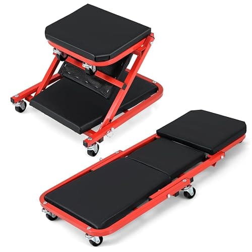 COSTWAY 2-in-1 Folding Car Creeper and Seat, 37 Inch/40 Inch Padded Mechanics Creeper Stool with 6 Rotatable Wheels, Rolling Garage Work Crawler Board Bench, 150kg/160kg Capacity (37”, 150kg, Black) - Image 1