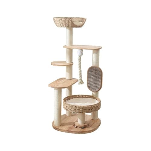 JLDUQKUM Wooden Cat Tree for Large Cat, 49.6IN Tall Cat Tower with Scratching Post for Indoor Cats, Multi-Level Cat Condo with Hand-Woven Cat Bed and Scratching Board Easy to Clean thumbnail 9