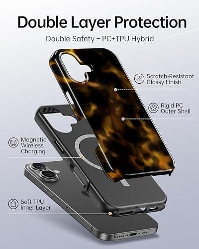 TAMUEL for iPhone 17 Case, Cute Aesthetic Tortoise Shell Phone Case, Compatible with Magsafe, Cheetah Leopard Print Brown Retro Turtle Amber Magnetic Slim Shockproof Protective Women Girl Men Cover thumbnail 2