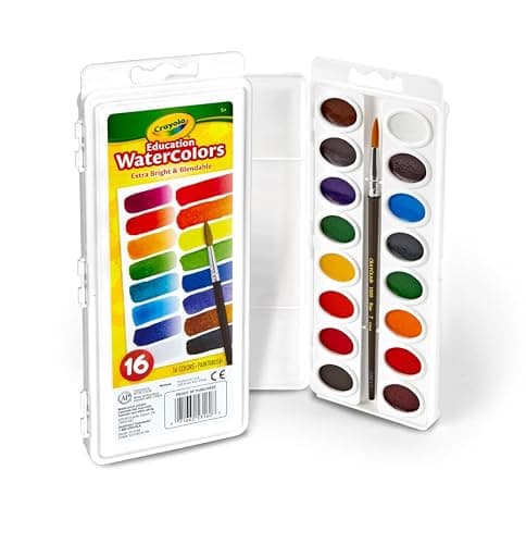 Crayola Watercolor Paint Set (16 Count), School Supplies Essentials, Washable Paint for Kids, 1 Paint Brush, Arts & Crafts, Assorted Colors, Ages 4+ thumbnail 2