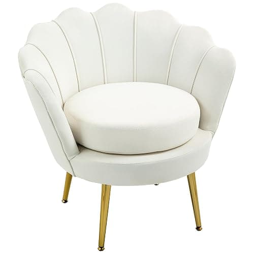 HOMCOM Modern Accent Chair, Velvet-Touch Fabric Leisure Club Chair with Gold Metal Legs for Bedroom, Cream White - Image 1