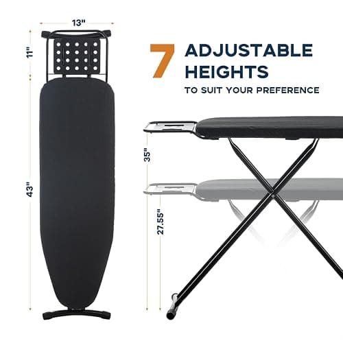 Ironing Board Full Size, RAINHOL Black 54"x13" Compact Ironing Board | Heavy Duty with Iron Rest, Height Adjustable Stand & Heat Resistant Ultra Thick Padding Cover thumbnail 2