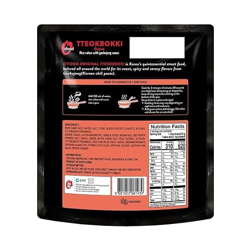 Tteokbokki Korean Rice Cakes – [Original Gochujang | Pack of 1] – Gluten Free | Ready in 3 Minutes | 0 Cholesterol/ 0 Trans Fat | 2 Servings Spicy Street Snack | Healthy/Savory/Spicy - O’food thumbnail 2