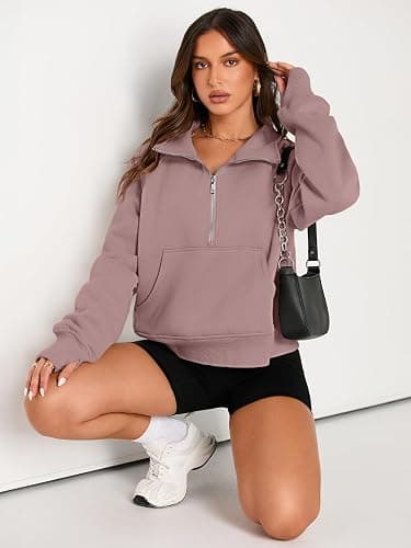 AUTOMET Womens Sweatshirts Half Zip Cropped Pullover Fleece Quarter Zipper Hoodies 2025 Fall Fashion Outfits Clothes thumbnail 5