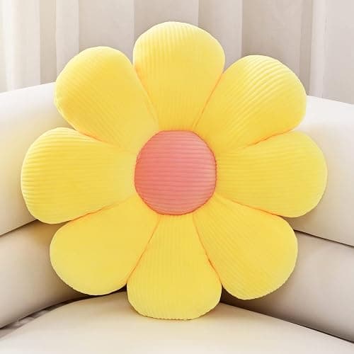 Sioloc flower pillow,flower Shaped Throw Pillow Butt Cushion flower Floor Pillow,Seating Cushion,Cute Room decor & Plush Pillow for bedroom sofa chair(Yellow,23.6'') - Image 1