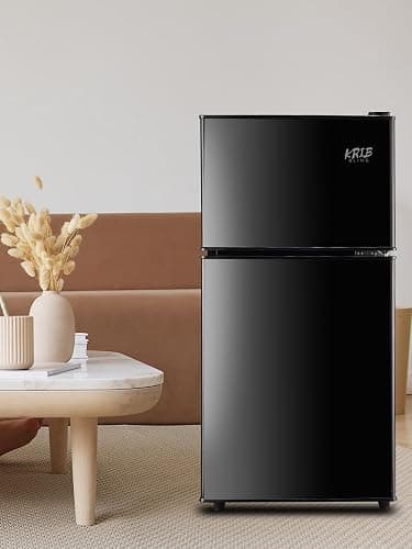 KRIB BLING Refrigerator with Freezer, 3.5 Cu.Ft Mini Fridge,Lock Fresh,7 Level Adjustable Thermostat ct for Dorm, Bar, Office,Kitchen, Bedroom,Black thumbnail 5