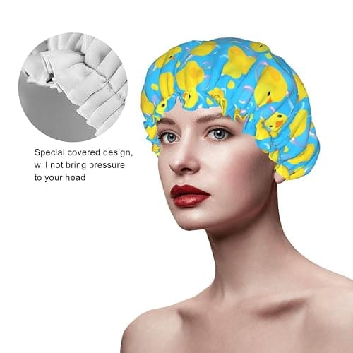 Yellow Rubber Ducks Shower Cap For Women Adjustable Double Waterproof Layers Bathing Shower Hat Hair Protection Reusable Ladies Spa Salon Shower Hat thumbnail 4