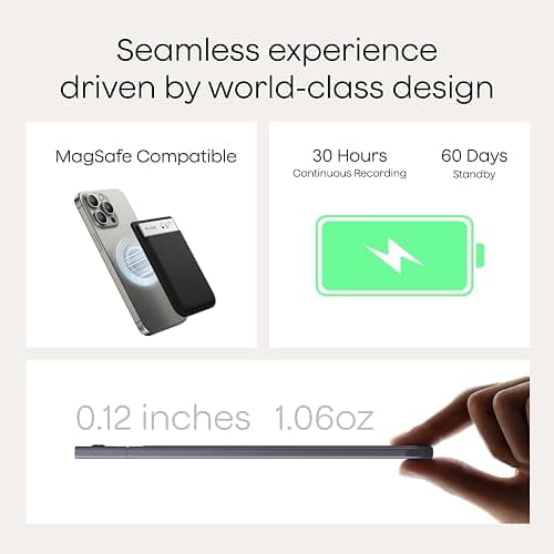 Plaud Note AI Voice Recorder, Voice Recorder w/Case, App Control, AI Transcribe & Summarize, Support 112 Languages, 64GB, Audio Recorder for Lectures, Meetings, Calls, Black, Non-Pro Version thumbnail 7