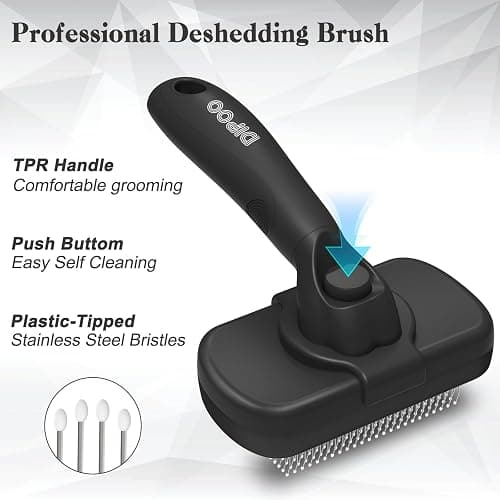 Dipoo Self Cleaning Shedding Brush - Skin Friendly Grooming Tool for Dogs, Cats, and Puppies, Deshedding and Hair Removal for Long and Short Haired Pets, Black thumbnail 2