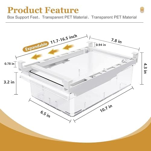 SNSLXH 2 Pack Refrigerator Drawer Organizer, Pull Out Shelf Storage Transparent Organizer for Egg, Fruit, Vegetable, Seafood, Meat, Fit All Fridge Shelves Under 0.6'' thumbnail 3