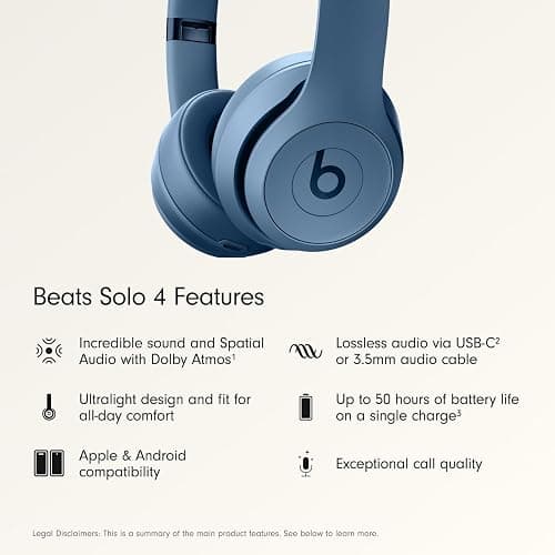 Beats Solo 4 - Wireless On-Ear Bluetooth Headphones, Up to 50-Hour Battery Life, Ultra-Lightweight Comfort, Powerful and Balanced Sound, Apple & Android Compatible - Slate Blue thumbnail 2