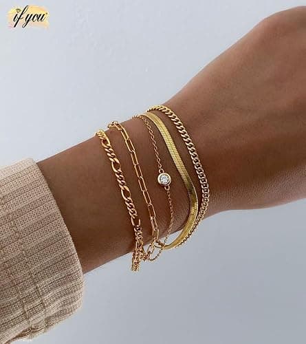 Gold Bracelets Set for Women Trendy, 14K Real Gold Plated Jewelry for Women Dainty Chain Bracelet Stack, Non Tarnish Gold Stackable Bracelets Pack Fashion Accessories Gifts thumbnail 5