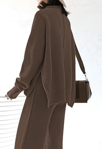 Viottiset Women's 2 Piece Outfits Sweater Set Wide Leg Pants High Neck Sweatsuit Loungewear thumbnail 5