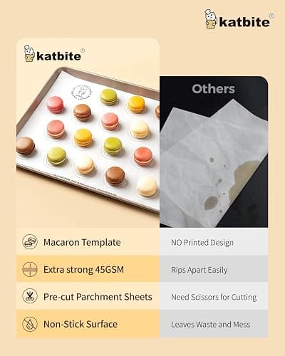 Katbite 100 Macaron Parchment Sheets Template Baking, Cookie Parchment, Printed Circle Baking Stencil for Macaron Cookie, 12x16 In, Non-Stick & Heavy Duty, Pre-cut Paper for Chicken Pizza French Fry thumbnail 3