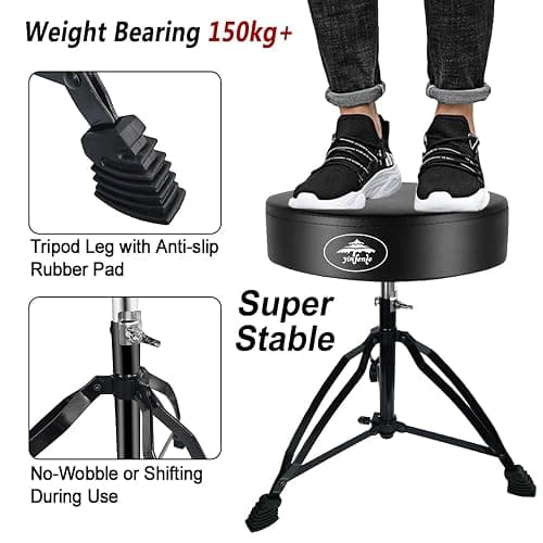 Conboxus Drum Throne Seat Adjustable-Height with Padded Seat Double-Braced Legs Non-Slip Design Drum Stool for Drummers,Comfortable Cushion for Practice&Performance thumbnail 3