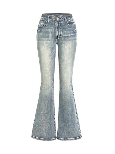 MakeMeChic Women's Bell Bottom Jeans Stretchy Flared Jeans Embroidered Y2K High Waist Denim Pants - Image 1