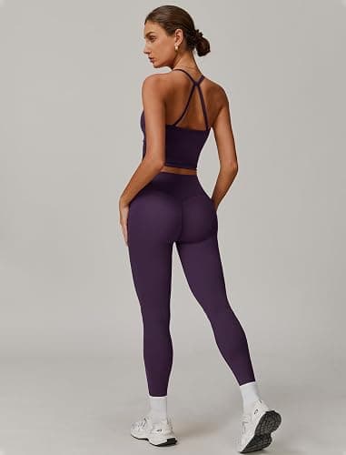 QBGJTD Womens Workout Sets Two Piece Cross Back Tank Top Matching High Waist Leggings Sets Gym Outfits Work Out Clothes thumbnail 3