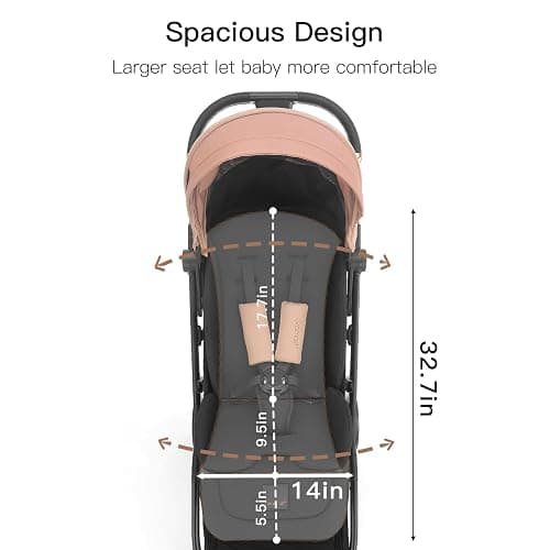 Gromast Gravity Folding Baby Stroller - Portable Travel Toddler Stroller w/Adjustable Backrest, Canopy & Cup Holder, Lightweight and UV Protected, One-Hand Automatic Folding - Khaki thumbnail 2