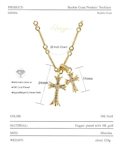HUARJO Double Cross Vintage CZ Diamond Cross Long Pendant Necklace 18k Gold Plated Choker Necklace for Women,Trendy Jewelry Gifts for Women. - Y2k-18K Gold thumbnail 6