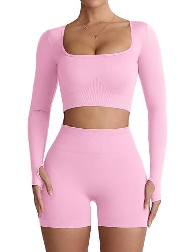 Niipty Two Piece Workout Set for Women Long Sleeve Top Matching High Waist Scrunch Butt Shorts Gym Sets Yoga Outfits - Image 1
