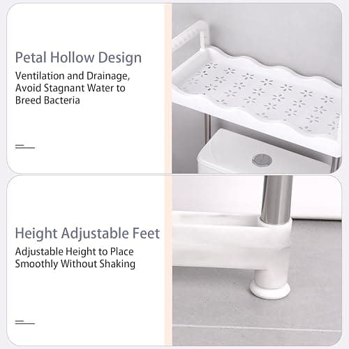 SIDIANBAN 3-Tier Over The Toilet Storage Shelf, Freestanding Bathroom Space Saver Organizer with 3 Hooks, Multipurpose Above Toilet Rack for Bathroom, Restroom, Laundry (3-Tier) thumbnail 5